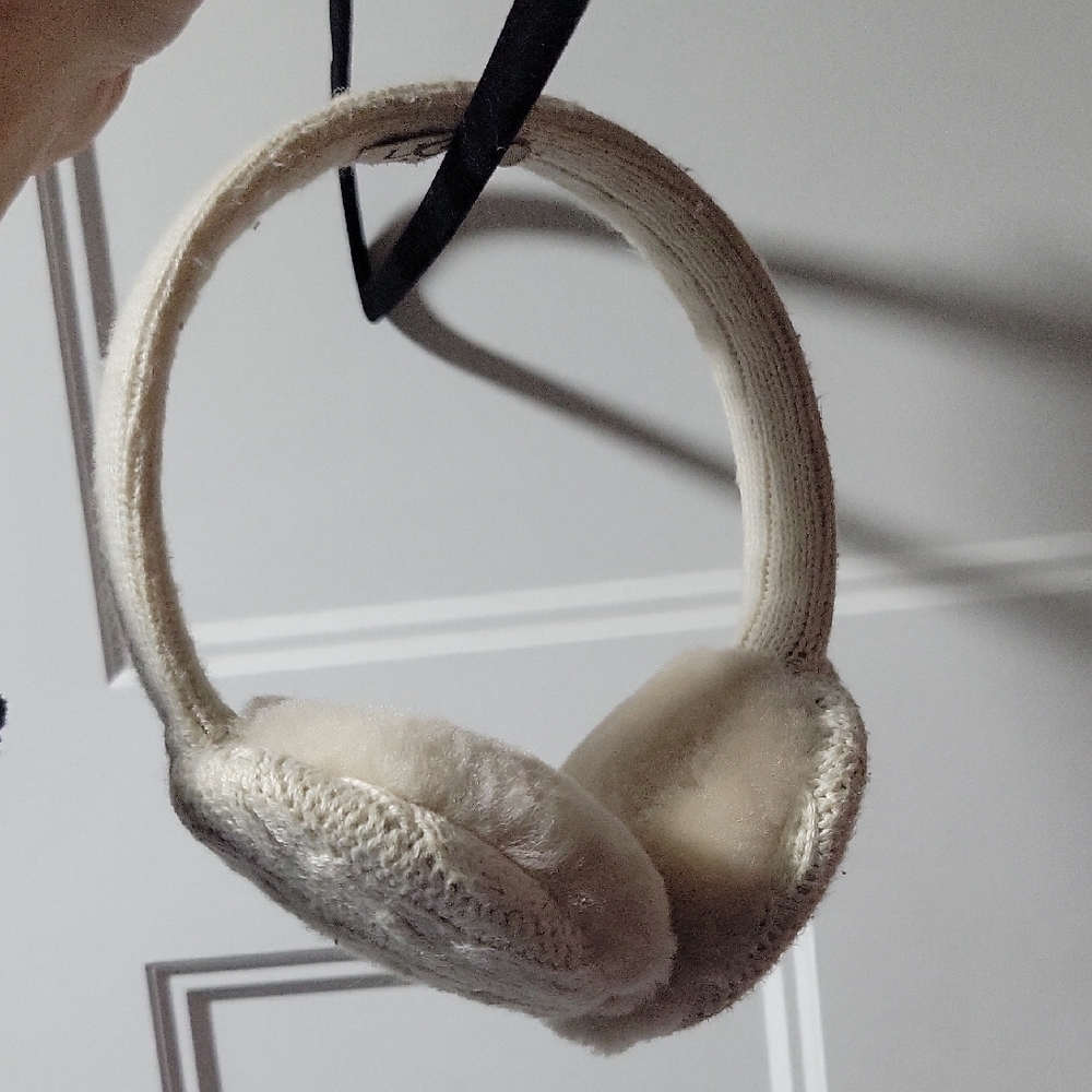 UGG Cream Faux Fur Knit Earmuffs